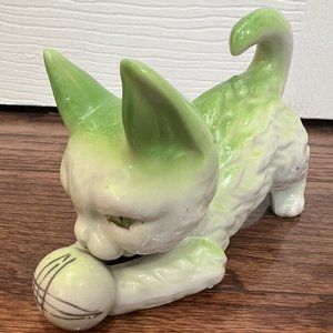 Vintage Japanese Ceramic Cat Green Cat Eyes MCM